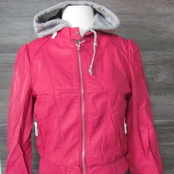 PALOMARES LADIES MAGENTA VEGAN LEATHER BOMBER JACKET - Picture 2 of 15